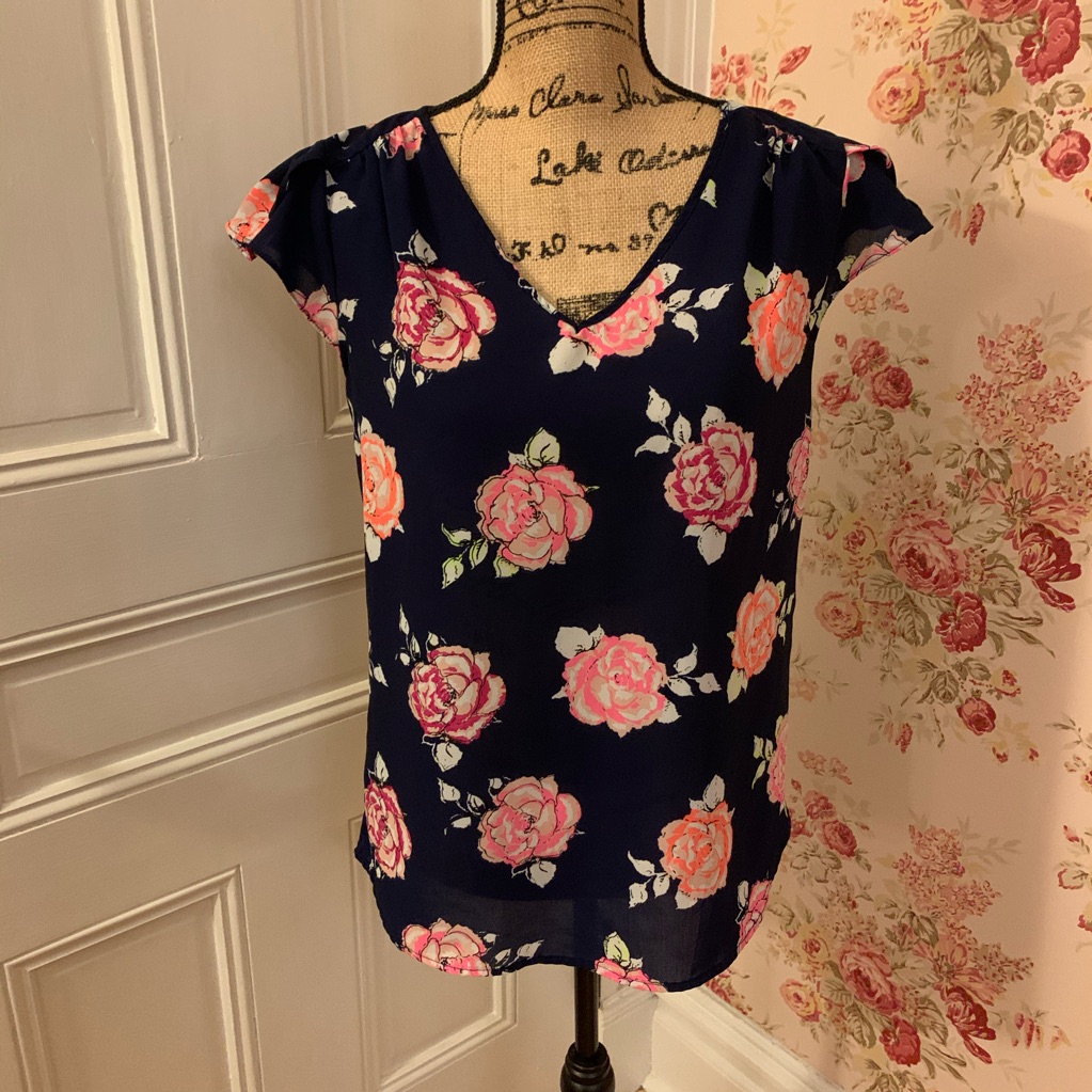 Japna | Floral Navy Blue Blouse